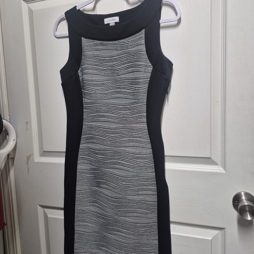 Calvin Klein Black and Gray Midi Dress